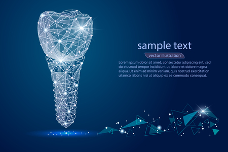 abstract design dental implant Icon,isolated from low poly wireframe on the background of space . Vector abstract polygonal image mash line and point. Digital graphicsのイラスト素材
