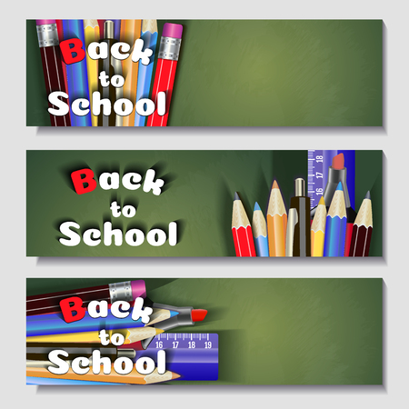 Back to school design in red background with school items and objects for store discount promotion.Sale Die cut Banners with Colorful School Elements. Illustratorの写真素材