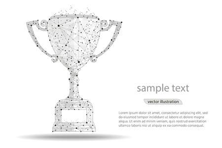 abstract design winner cup , logo isolated from low poly wireframe on white background. Vector abstract polygonal image mash line and point. Digital graphicsの写真素材