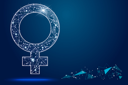 female symbol. isolated from low poly wireframe on white background. abstract polygonal image mash line and point. for printing and web elementsの写真素材