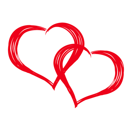 Two hearts isolated on white background. Valentines Day. Hand Drawn Sketch Style illustration. Flat design. Design elements for greeting cards and etc.の写真素材