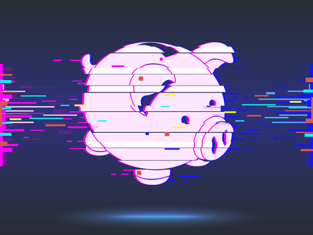 piggy bank. glitch design,neon icon, abstract background. Elegant dots for business presentations. Digital graphics.の写真素材