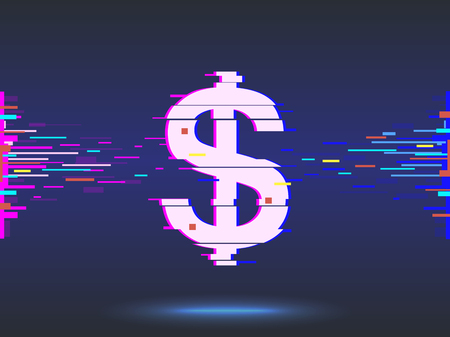 dollar icon.glitch design,neon icon, abstract background.の写真素材