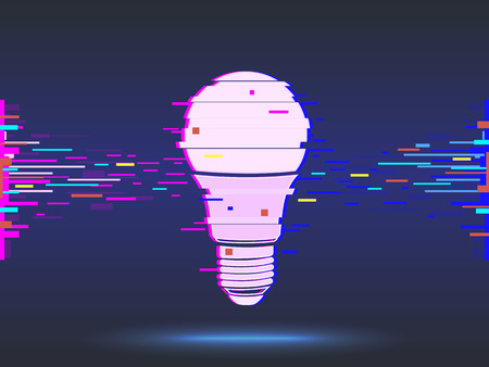 light bulb,glitch design,neon icon, abstract background.の写真素材
