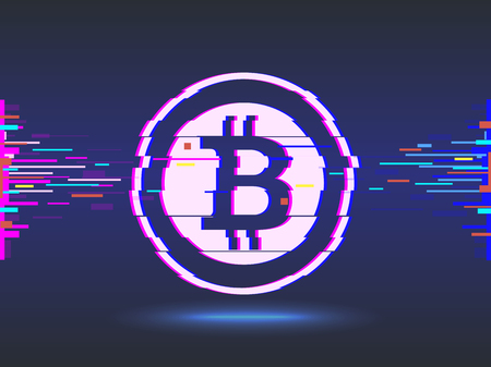 Bitcoin digital currency coin.glitch design, abstract background.cyber network background.  illustrationの写真素材