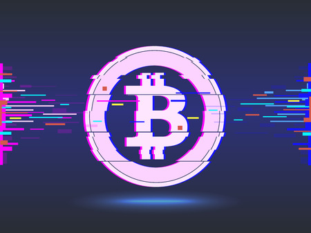 Bitcoin digital currency coin.glitch design, abstract background.cyber network background.  illustrationの写真素材