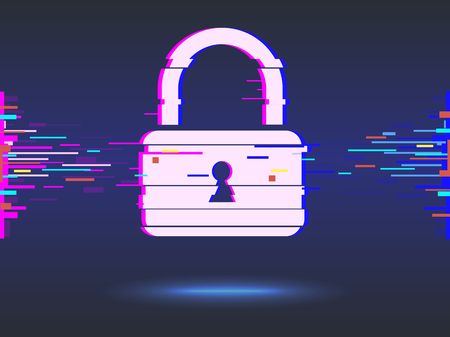Cyber security concept: lock, glitch design. illustrationの写真素材