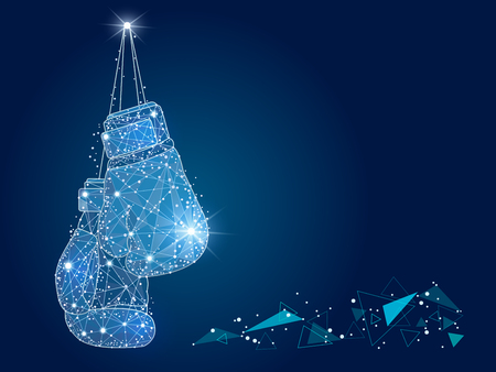 boxing gloves,isolated from low poly wireframe on the background of space. abstract polygonal image mash line and point. Digital graphics illustrationの写真素材