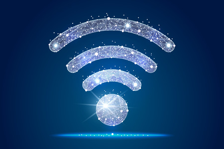 Wi-Fi Icon abstract design,isolated from low poly wireframe on the background of space. abstract polygonal image mash line and point. Digital graphics illustrationの写真素材