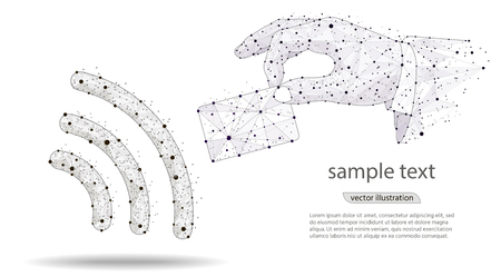 NFC technology. payments concept. NFC touch payment vector outline Icon. Wireless bank payment by debit or credit card and POS terminal.logo isolated from low poly wireframe on white background. Vector abstract polygonal image mash line and point.のイラスト素材