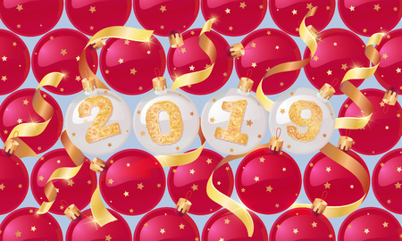 Happy New Year 2019. Vector greeting illustration with golden numbers.background decoration.3D Realistic greeting card design template.のイラスト素材