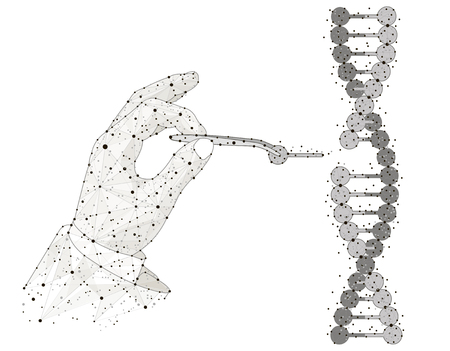 Abstract design Manual genetic engineering. Manipulation of DNA double helix with with bare hands, tweezerの写真素材
