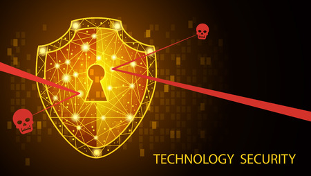Safety concept: Shield on digital data background. Illustrates cyber data security or information privacy idea. Blue abstract hi speed internet technology.Protection concept. illustrationのイラスト素材
