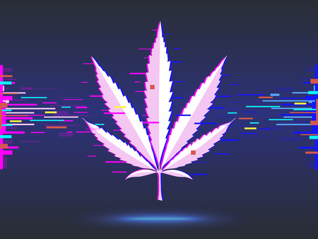 Marijuana, cannabis logo on blue background. glitch design. vector illustrationのイラスト素材