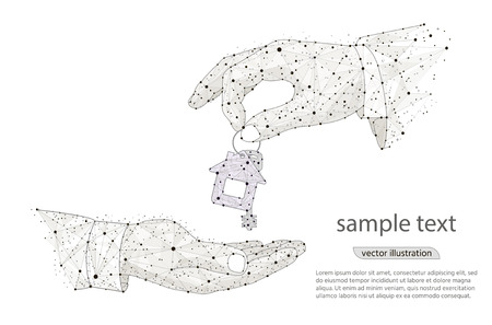 hand with keys of house property. Concept illustration of buying and selling house in real estate market. Abstract polygonal image mash line and point.のイラスト素材