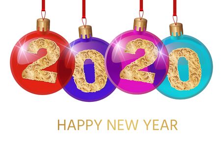 Happy New Year 2020. Vector greeting illustration with golden numbers.background decoration. Greeting card design template.のイラスト素材