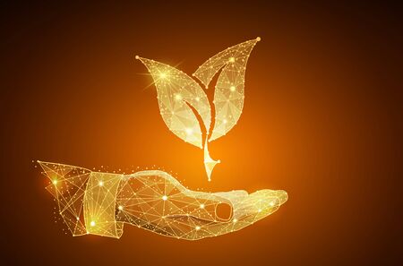 Hand holding plant. Growth concept. Vector illustration.のイラスト素材