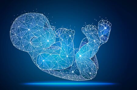 Artificial nurtured bionic fetuses, points and lines connected, abstract molecular background. vector illustration.のイラスト素材