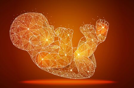 Human fetus. Artificial nurtured bionic fetuses, points and lines connected, vector illustration.のイラスト素材