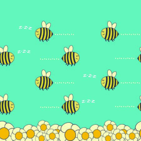 Horizontal seamless pattern with cute bees and flowersのイラスト素材