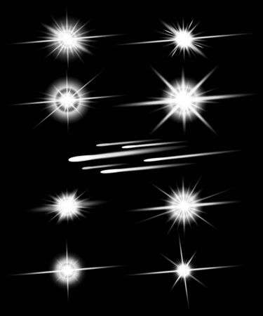 Stars and meteorites set isolated on black background. Vector Illustration.のイラスト素材
