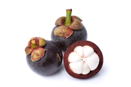 Mangosteen isolated on white backgroundの写真素材