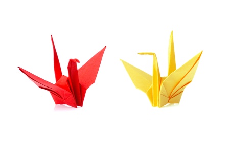 origami bird isolated on white backgroundの写真素材