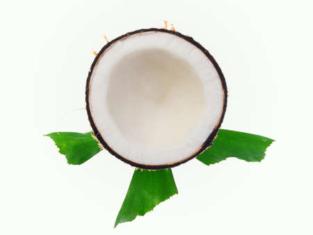 Coconuts with leaves on a white background