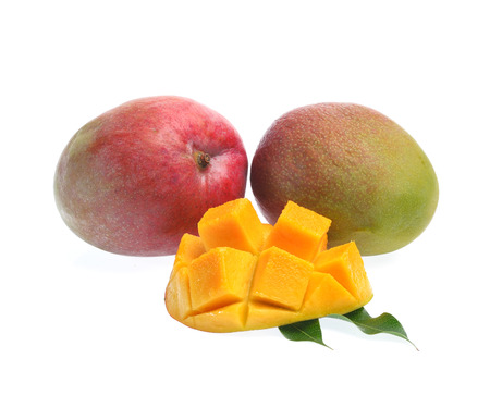Yellow mango isolated on white backgroundの写真素材