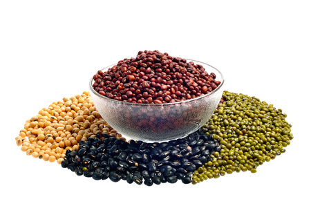 Mixture of beans, peas isolated on white backgroundの写真素材