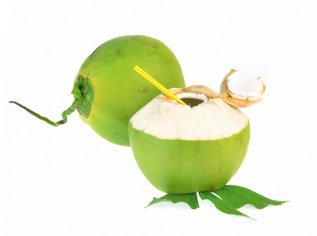Green coconut isolated on white backgroundの写真素材