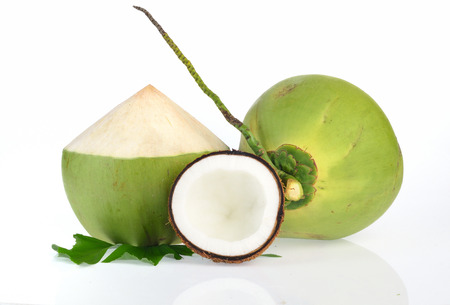 Green coconut isolated on white backgroundの写真素材