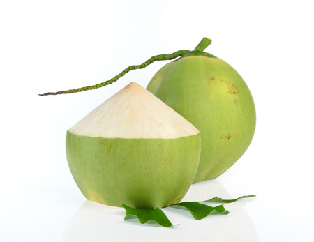 Green coconut isolated on white backgroundの写真素材