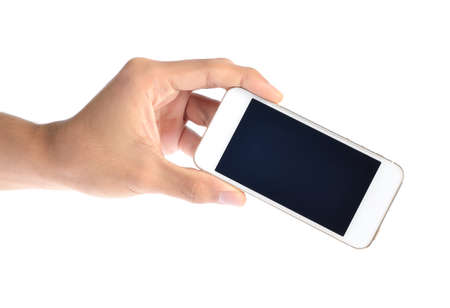 Mobile phone in hand isolated on white background