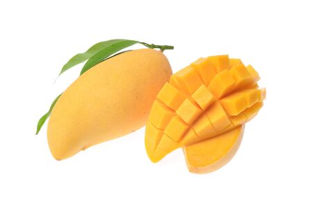 Yellow mango isolated on white の写真素材