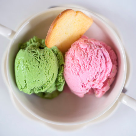 Ice cream cones on white backgroundの写真素材