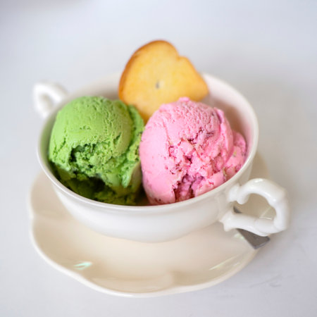 Ice cream cones on white backgroundの写真素材