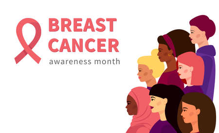 A group of different women come together to support and spread information about breast cancer. Pink...