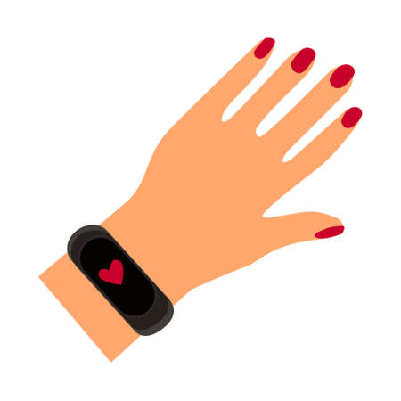 Hand with a fitness bracelet. The concept of self-care and physical activity.のイラスト素材