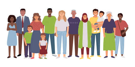 A crowd of diverse people, neighbors. Flat vector illustration.のイラスト素材