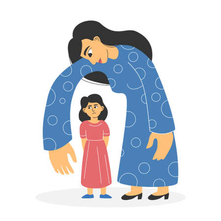 A controlling, protective mother and her daughter. The concept of destructive, abusive family relationships.のイラスト素材