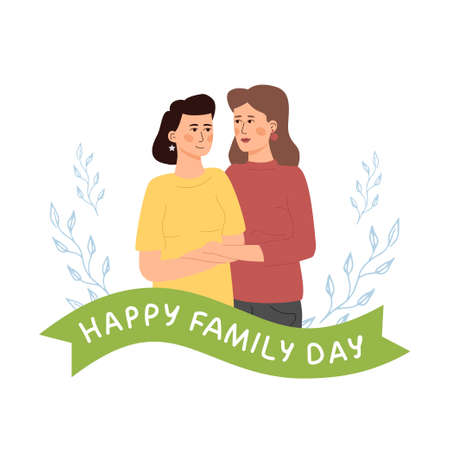 Happy family day. Lgbt lesbian couple stands in a hug.のイラスト素材