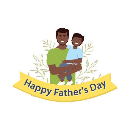 Happy family day. A single father holds a child in his arms.のイラスト素材
