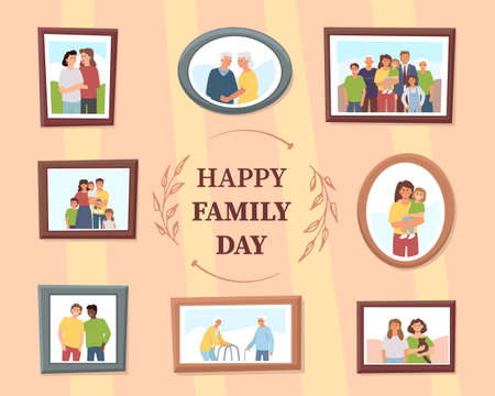 Happy family day. Different family photos as a symbol of love, unity, friendship, support, kinship,...