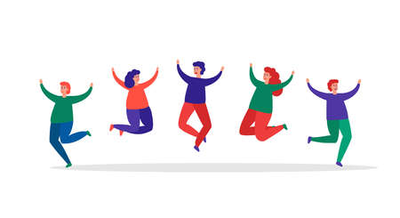 Jumping flat joyful characters, the concept of victory and success.のイラスト素材