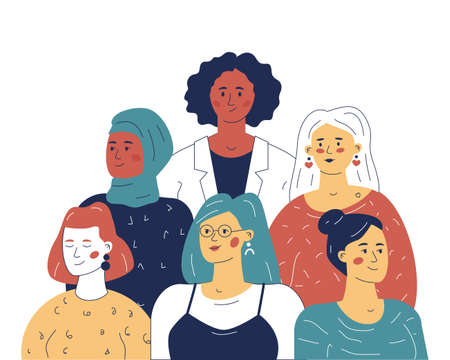 Multiethnic team of women leaders, the concept of equality in business. An illustration for a website or application.のイラスト素材