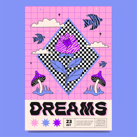 A bright psychedelic poster for an exhibition, event, concert. modern textured collage.