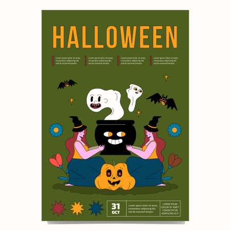 Mystical placard template for Halloween party. Trendy outline design.のイラスト素材
