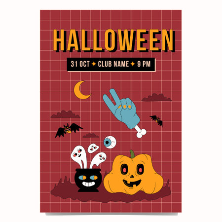 Trending groovy placard template for Halloween party. Trendy outline design.のイラスト素材