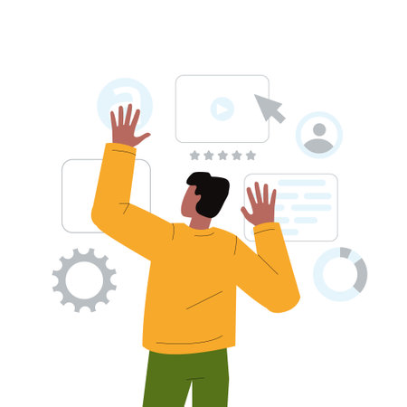 A man creating an interface design, a web designer, a freelancer.のイラスト素材